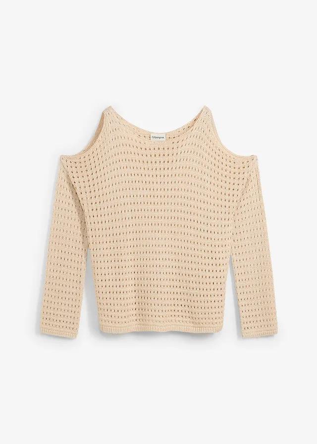 BEŻOWY SWETER AŻUROWY