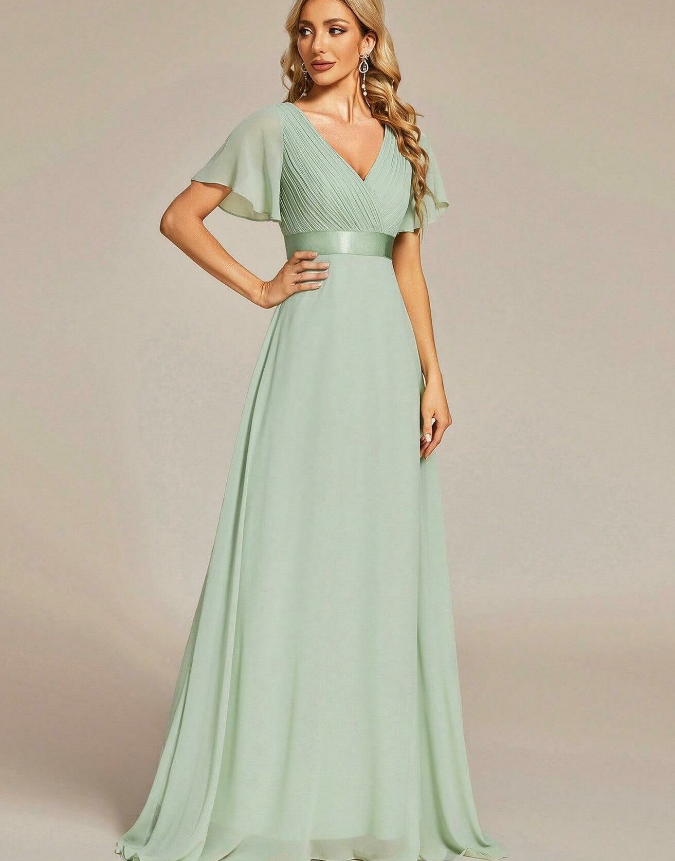 ZIELONA MAXI SUKIENKA V-NECK