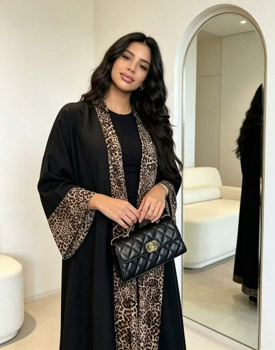 czarna narzutka wstawka animal print
