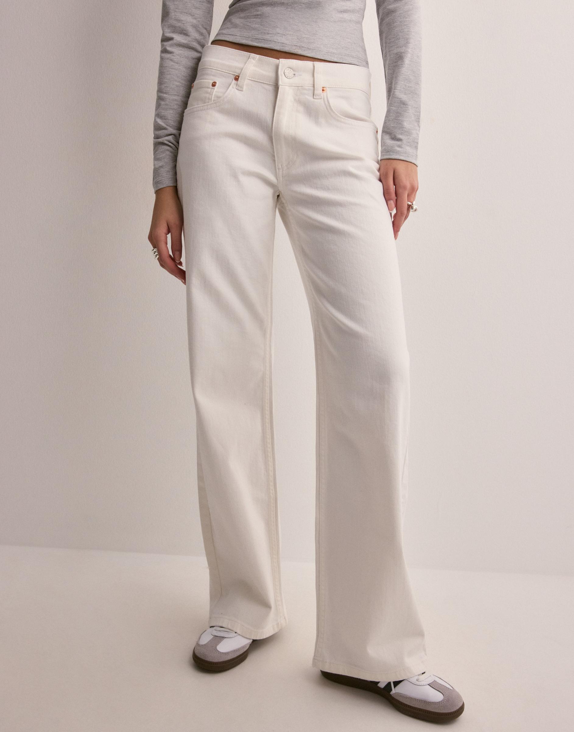 ROZSZERZANE BIAŁE SPODNIE JEANS MID WAIST