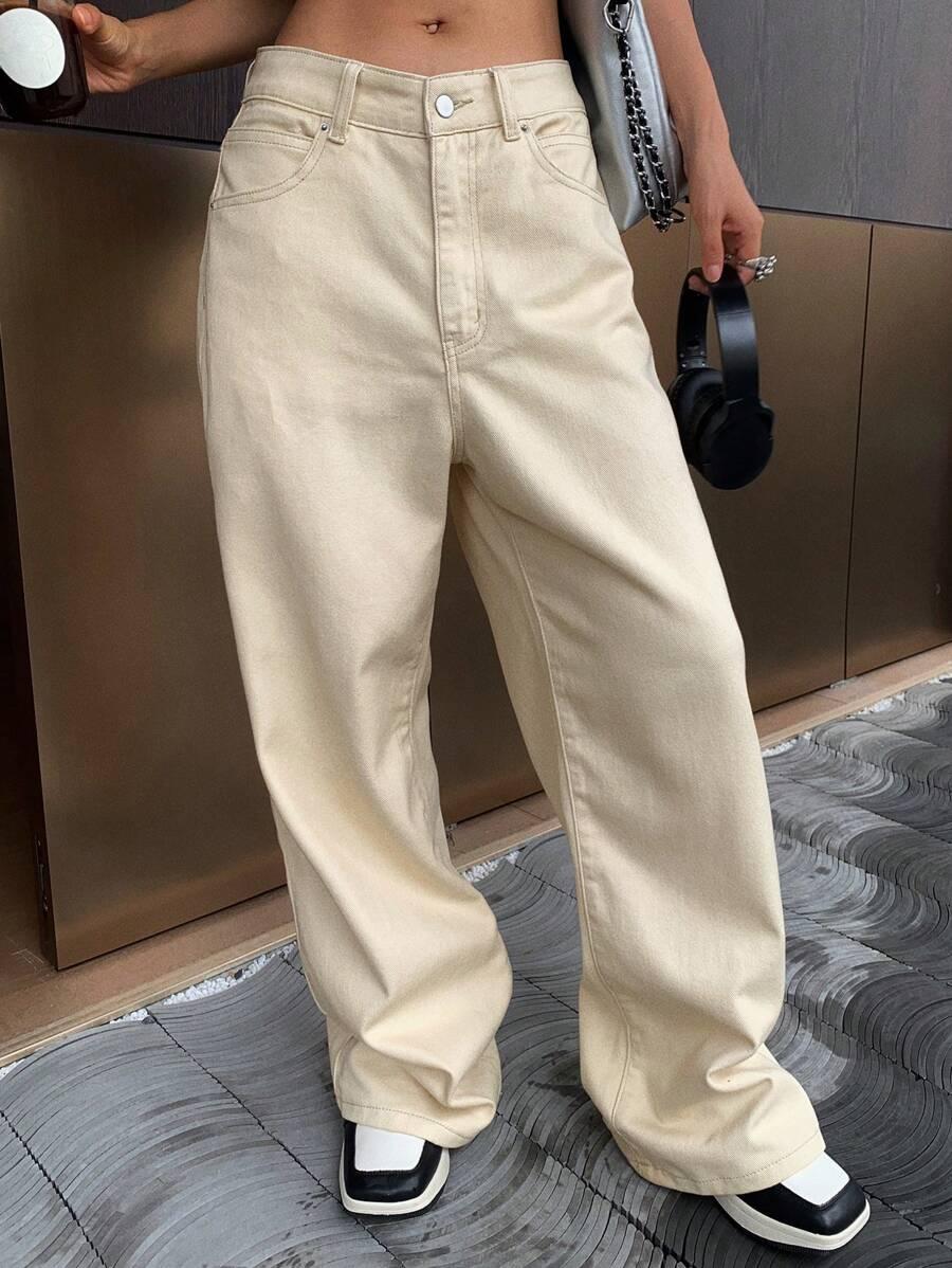 BEŻOWE SPODNIE JEANS