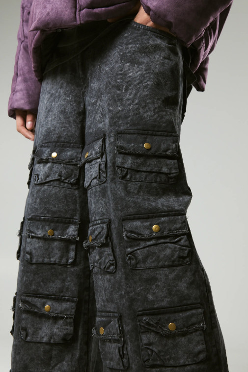 SZARE SPODNIE JEANS KIESZENIE 