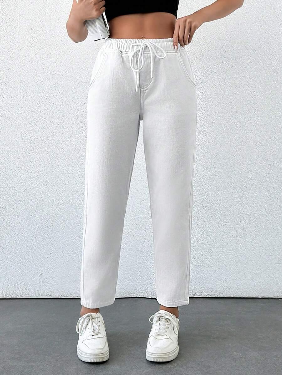 BIAŁE SPODNIE JEANS PROSTA NOGAWKA 