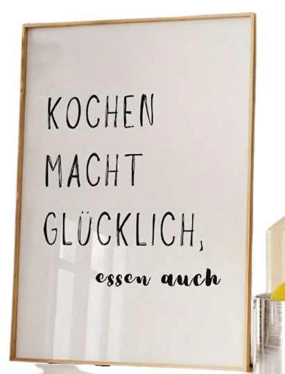 plakat  napis kochen macht glucklich essen auch