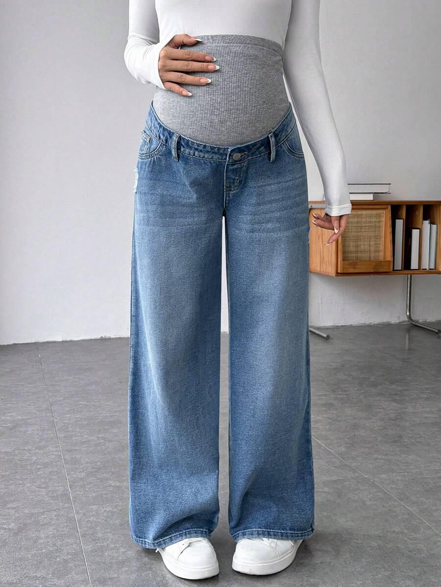 CIĄŻOWE SPODNIE JEANS SZEROKIE NOGAWKI