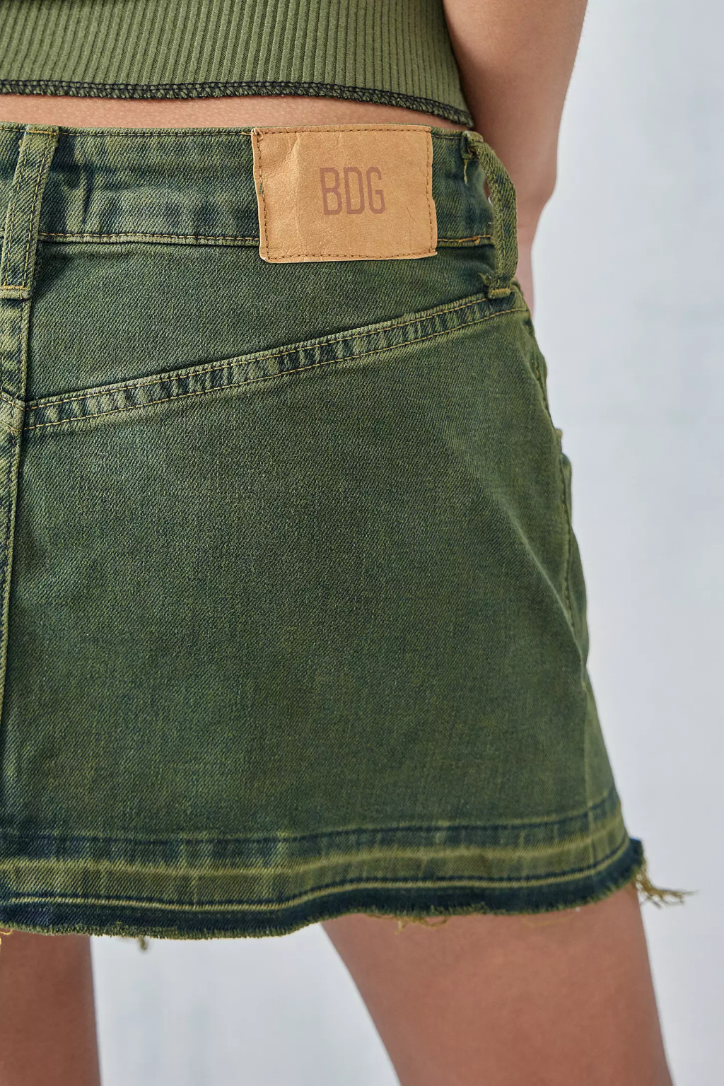 zielona mini spódnica vintage jeans kieszenie