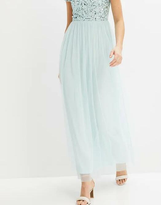 ELEGANCKA MAXI SUKIENKA WIECZOROWA Z OKRĄGŁYM DEKOLTEM 