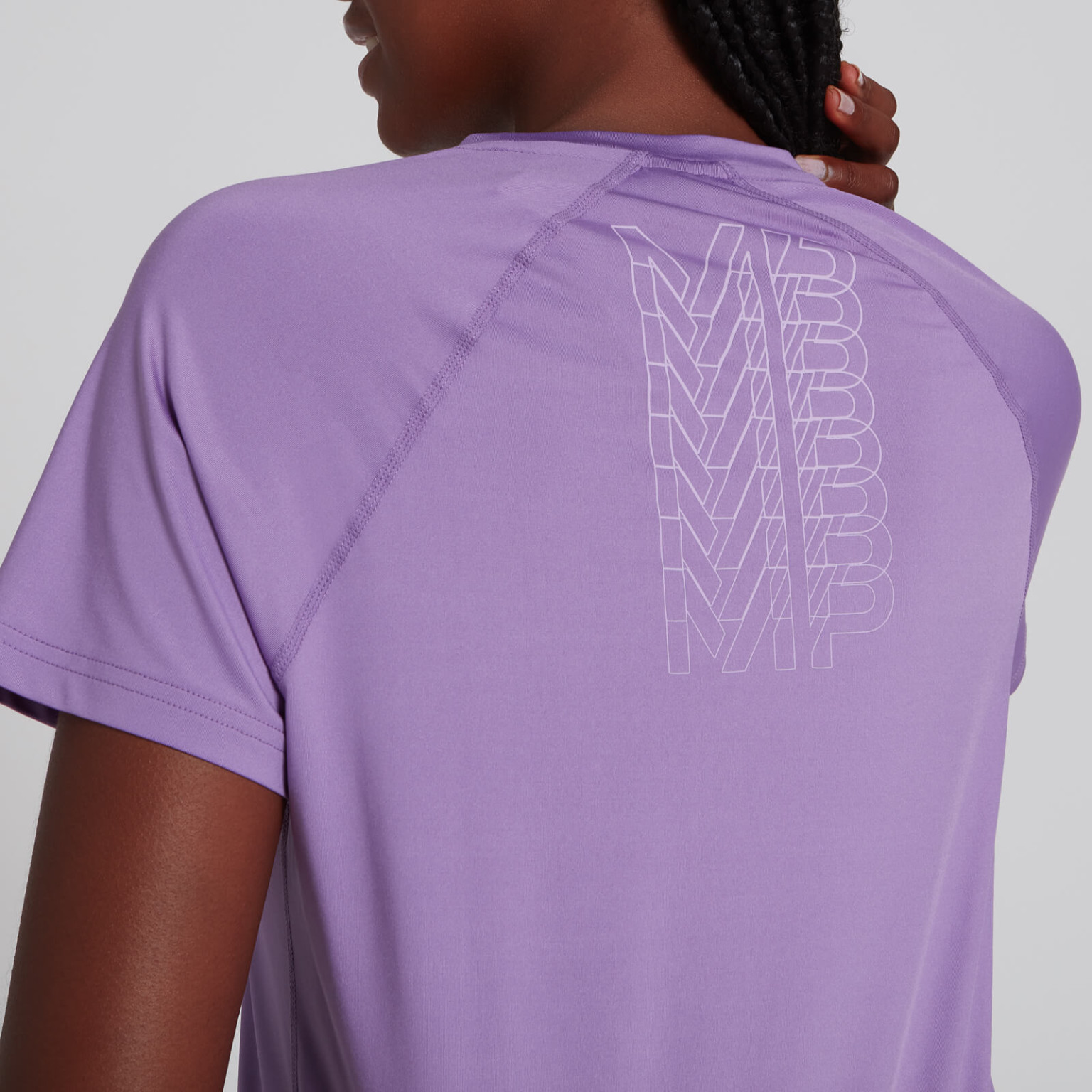 fioletowa koszulka sportowa krótki rękaw logo nadruk