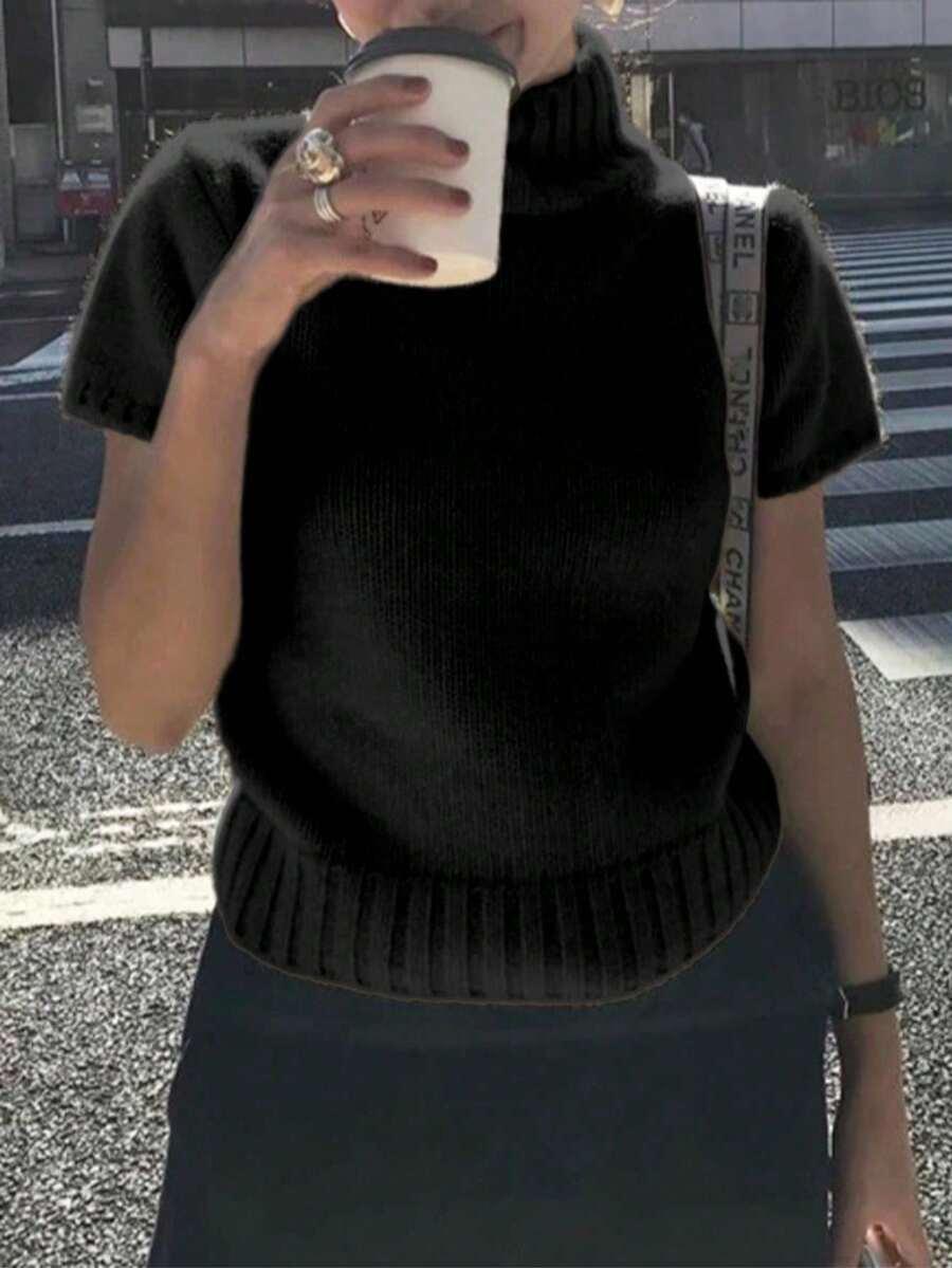 CZARNY SWETER Z KRÓTKIM RĘKAWEM