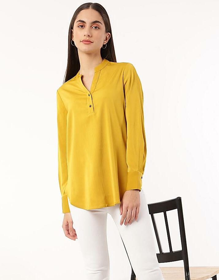 ŻÓŁTY TOP V-NECK T43-3449K-EB