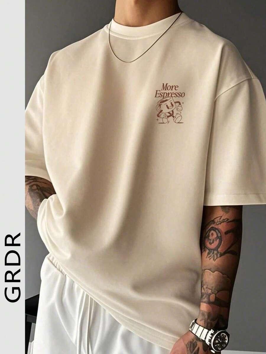 beżowy t-shirt nadruk 