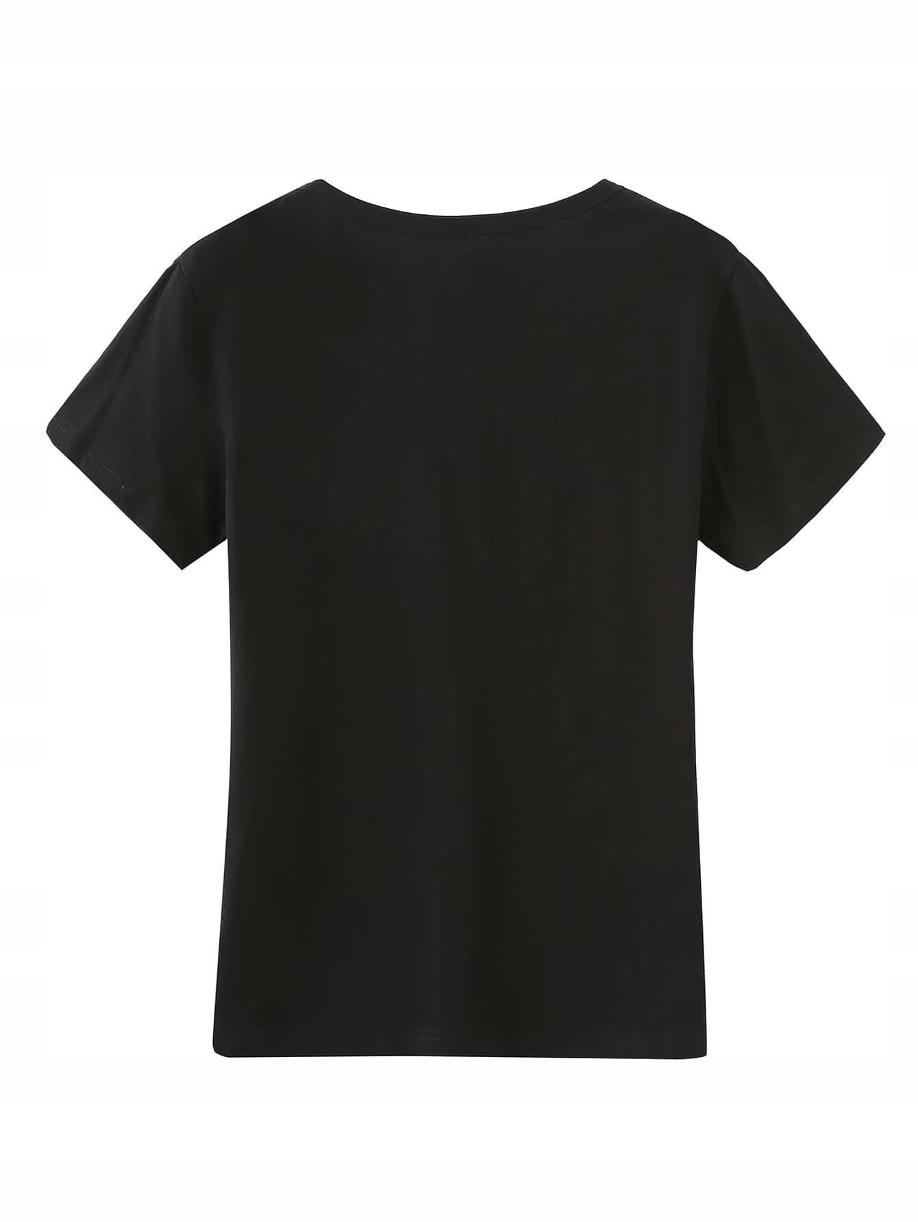 CZARNY T-SHIRT okrągły dekolt 
