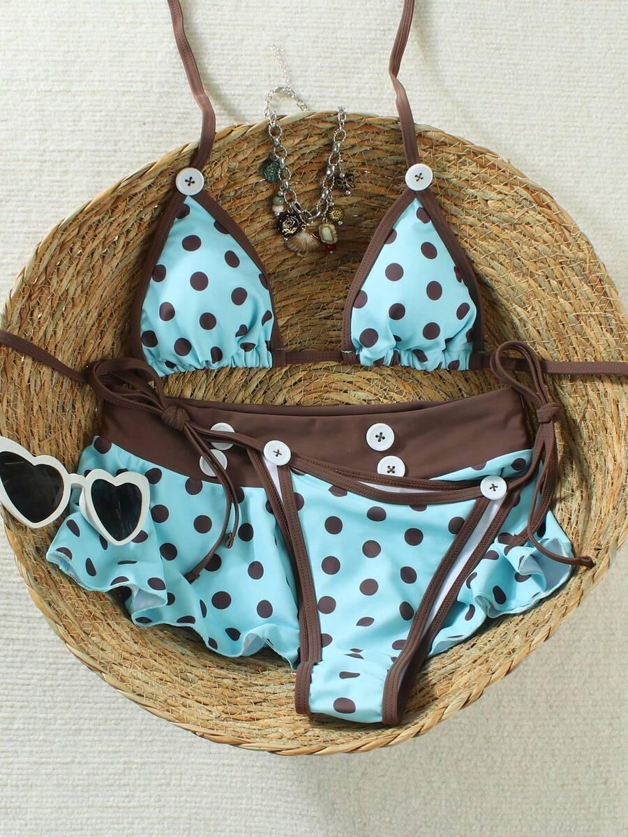 3-CZĘŚCIOWY STRÓJ KĄPIELOWY BIKINI SPÓDNICA