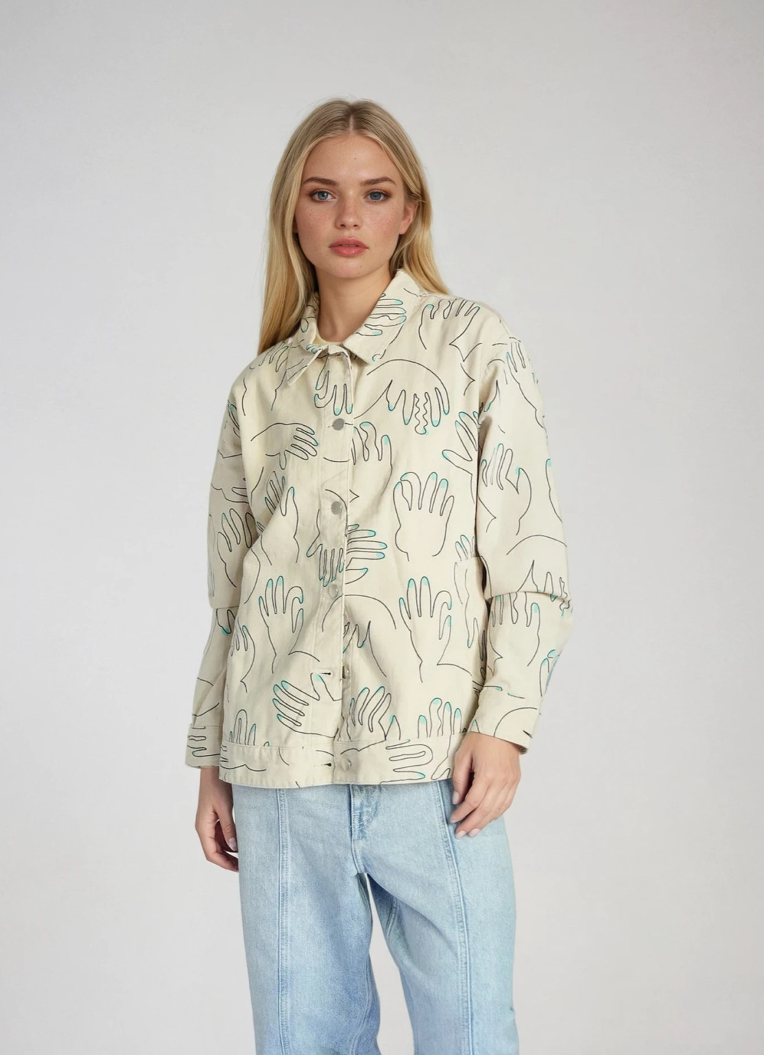 BEŻOWA KURTKA JEANS PRINT