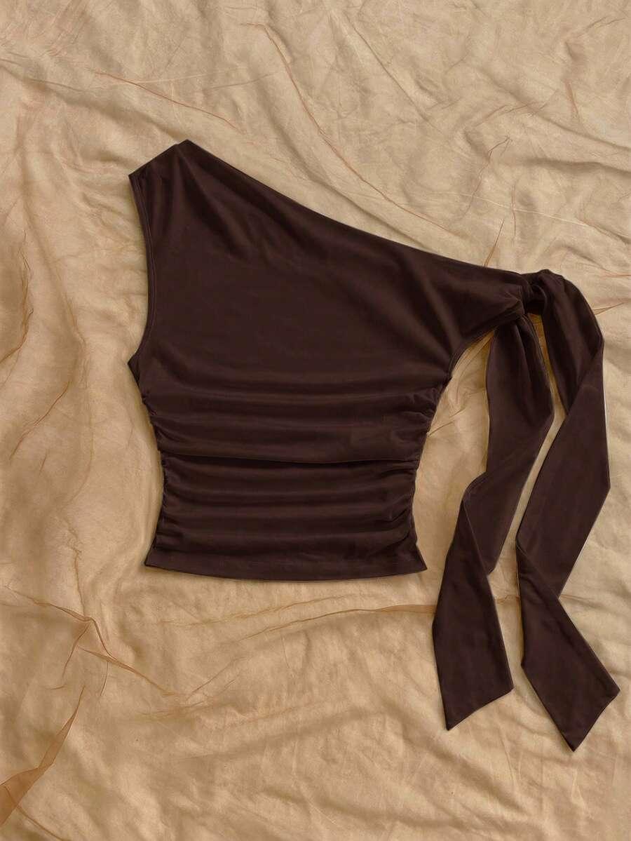 brązowy asymetryczny top
