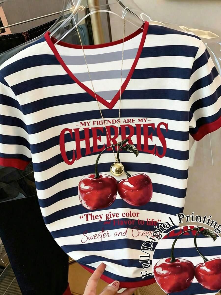 t-shirt v-neck nadruk