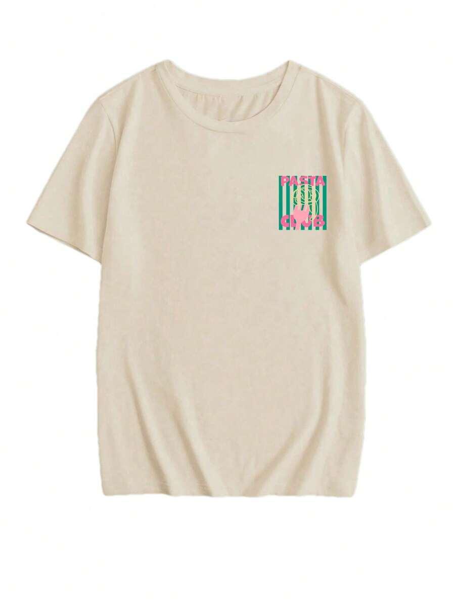 t-shirt okrągły dekolt nadruk