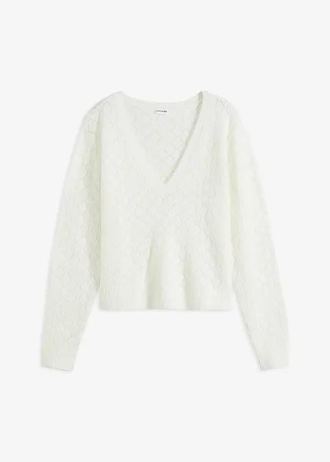 KRÓTKI SWETER AŻUROWY