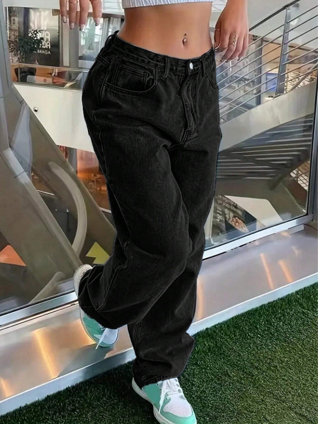 CZARNE SPODNIE JEANS KIESZENIE 