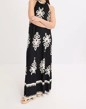 SUKIENKA MAXI BOHO WISKOZA MIX WZORÓW OKRĄGŁY DEKOLT