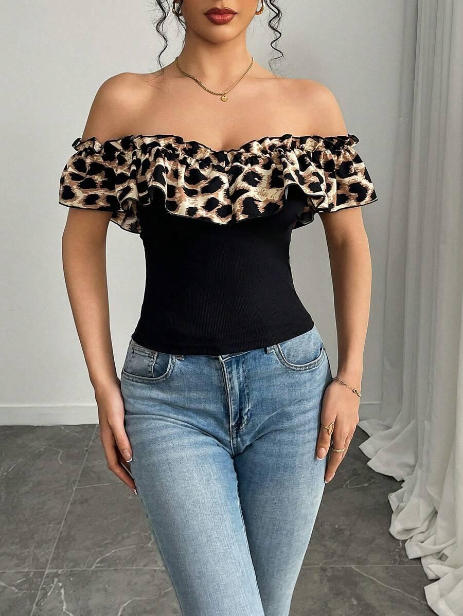 BLUZKA ODKRYTE RAMIONA ANIMAL PRINT