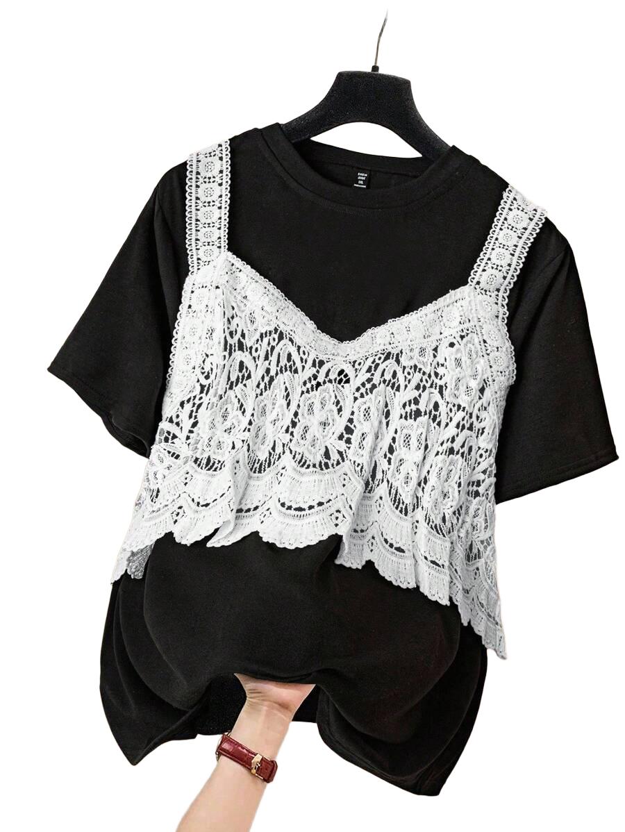 T-SHIRT DAMSKI Z KORONKĄ