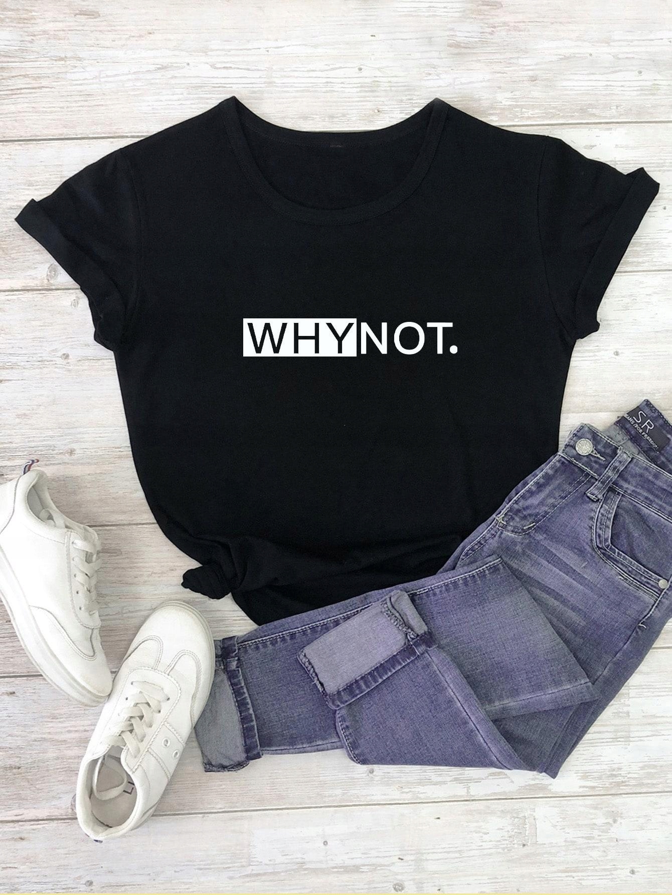 CZARNY T-SHIRT okrągły dekolt 