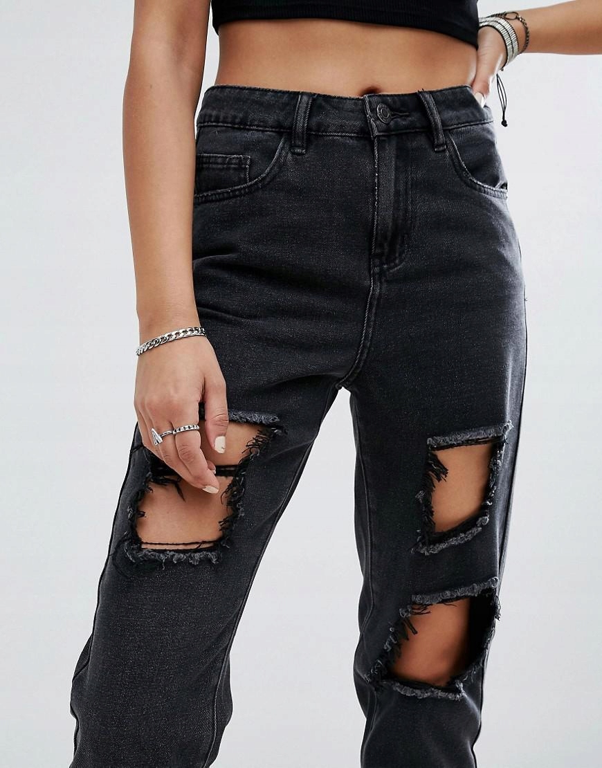 SZARE SPODNIE JEANS PRZETARCIA