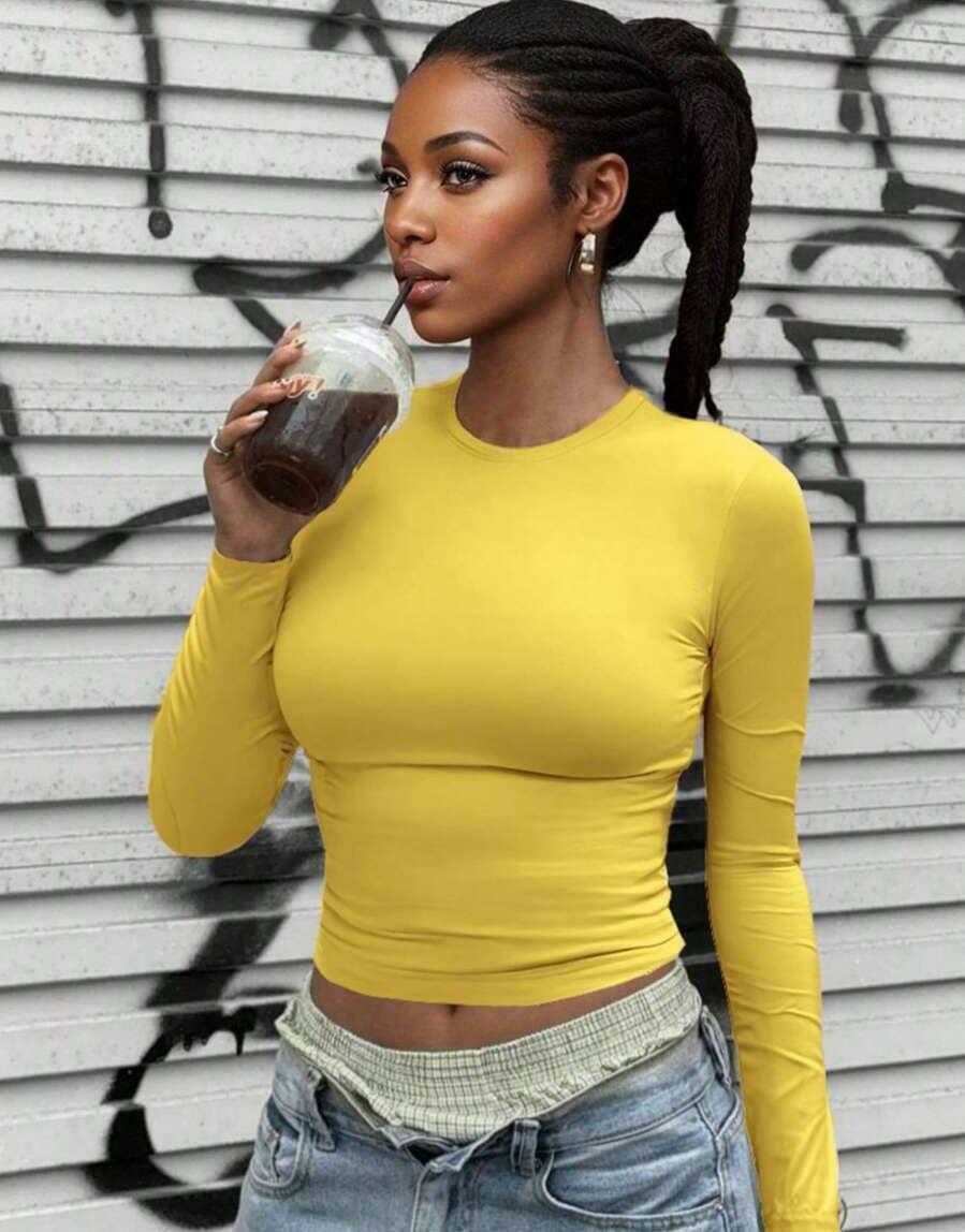 ŻÓŁTA DOPASOWANA BLUZKA
