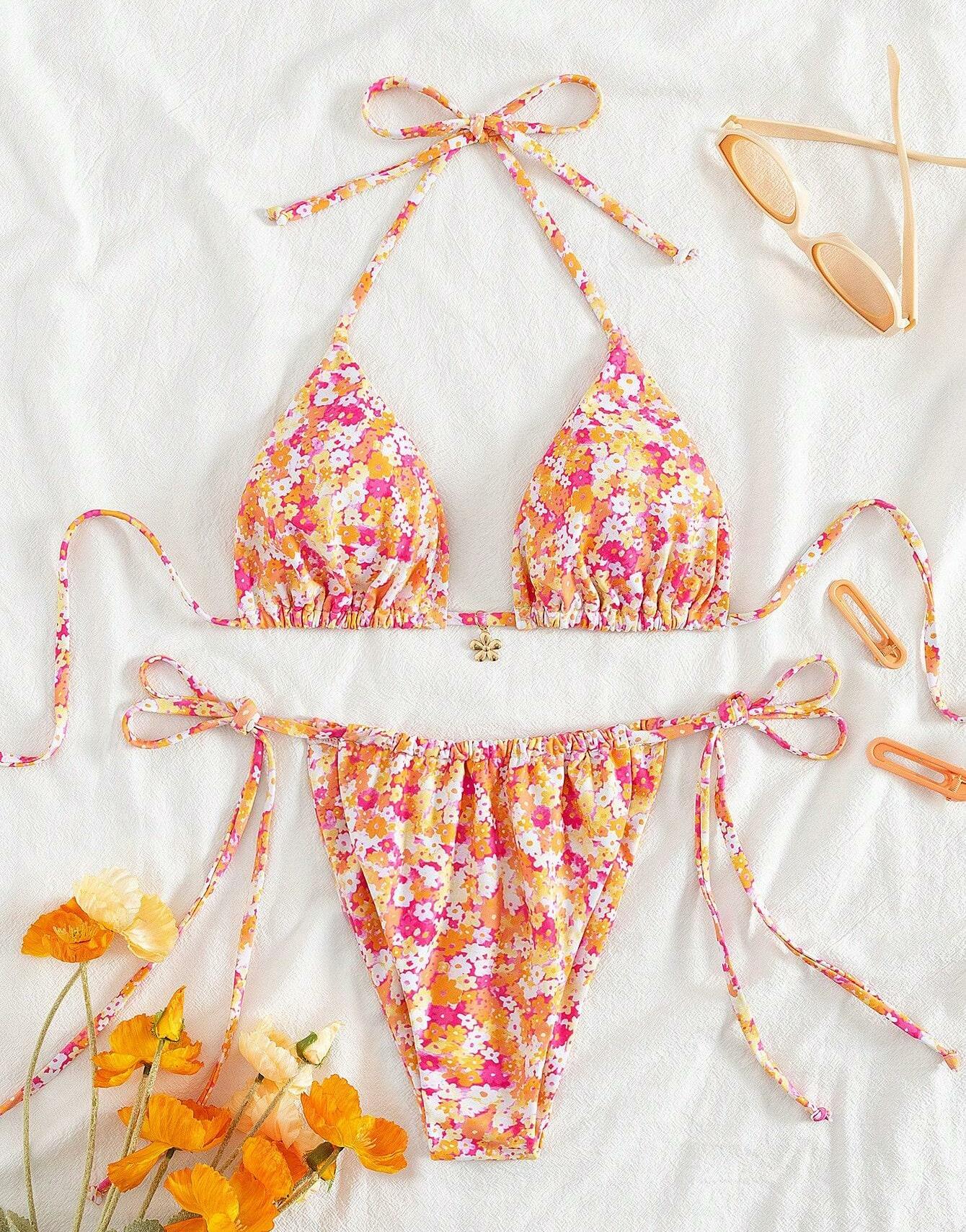 komplet bikini wiązanie print 