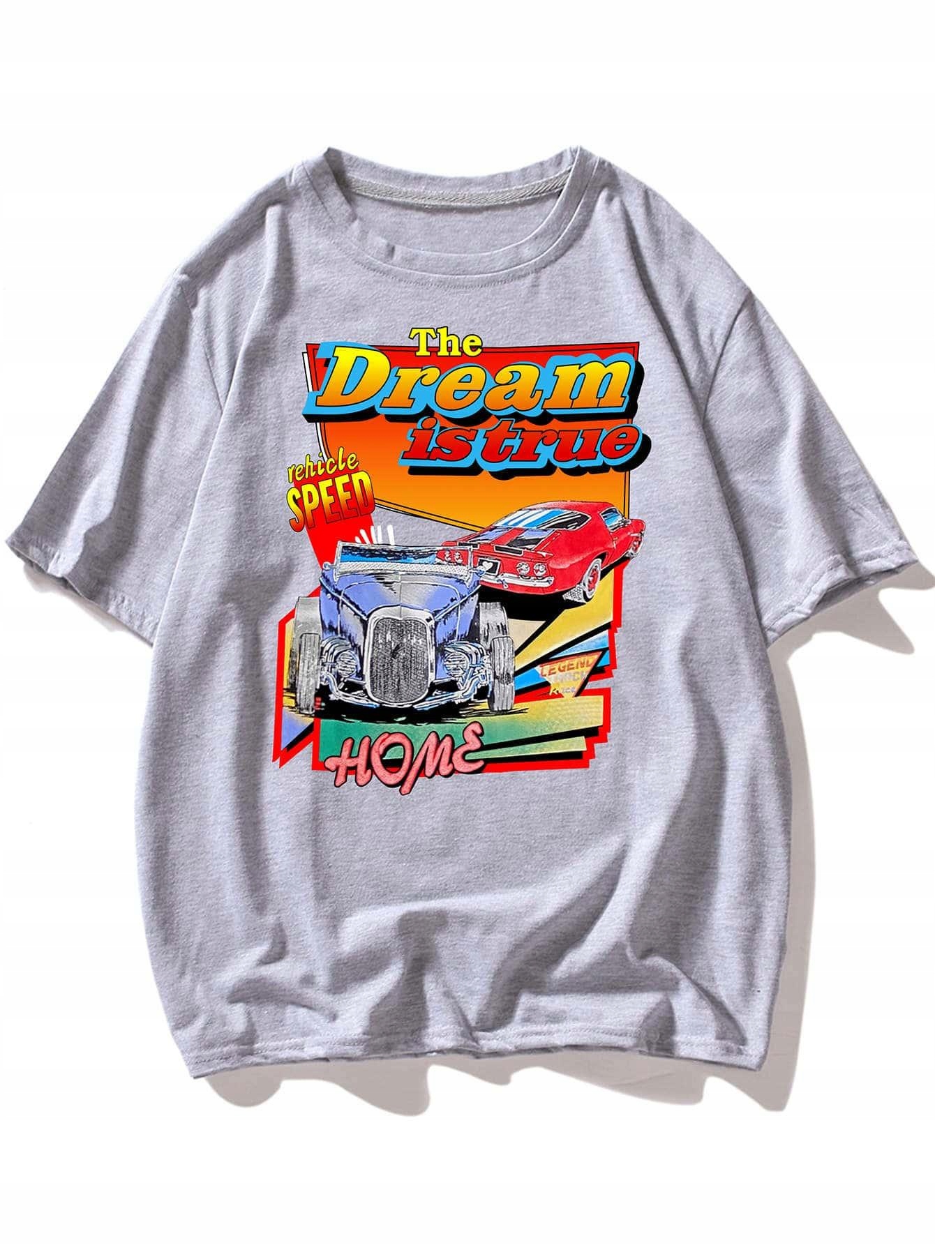 szary T-shirt okrągły dekolt print