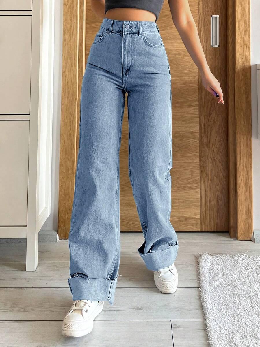 spodnie podwijane rękawy jeans