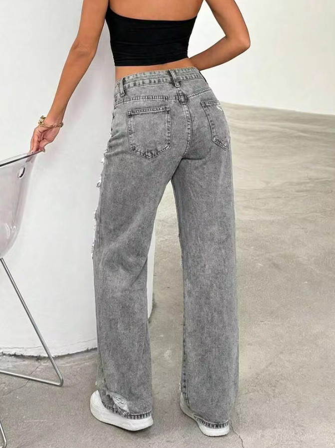 szare spodnie jeans dziury