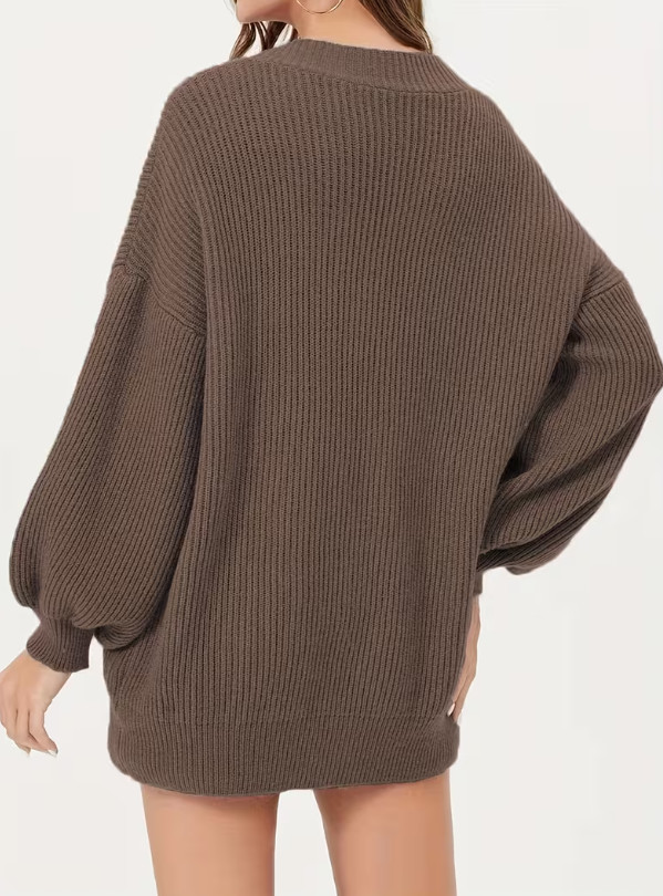 brązowy sweter kardigan v-neck guziki