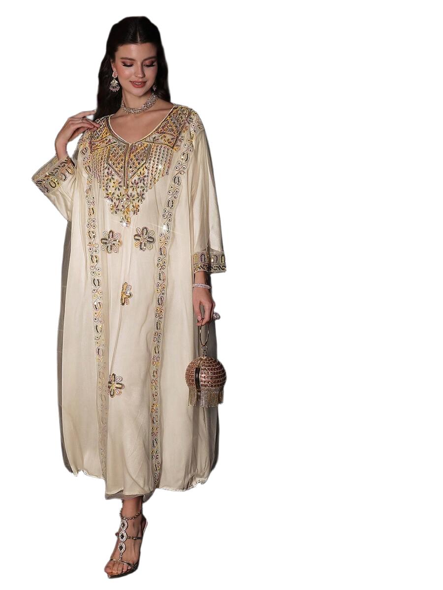 maxi sukienka v-neck zdobienia 