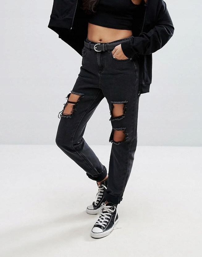 SZARE SPODNIE JEANS PRZETARCIA