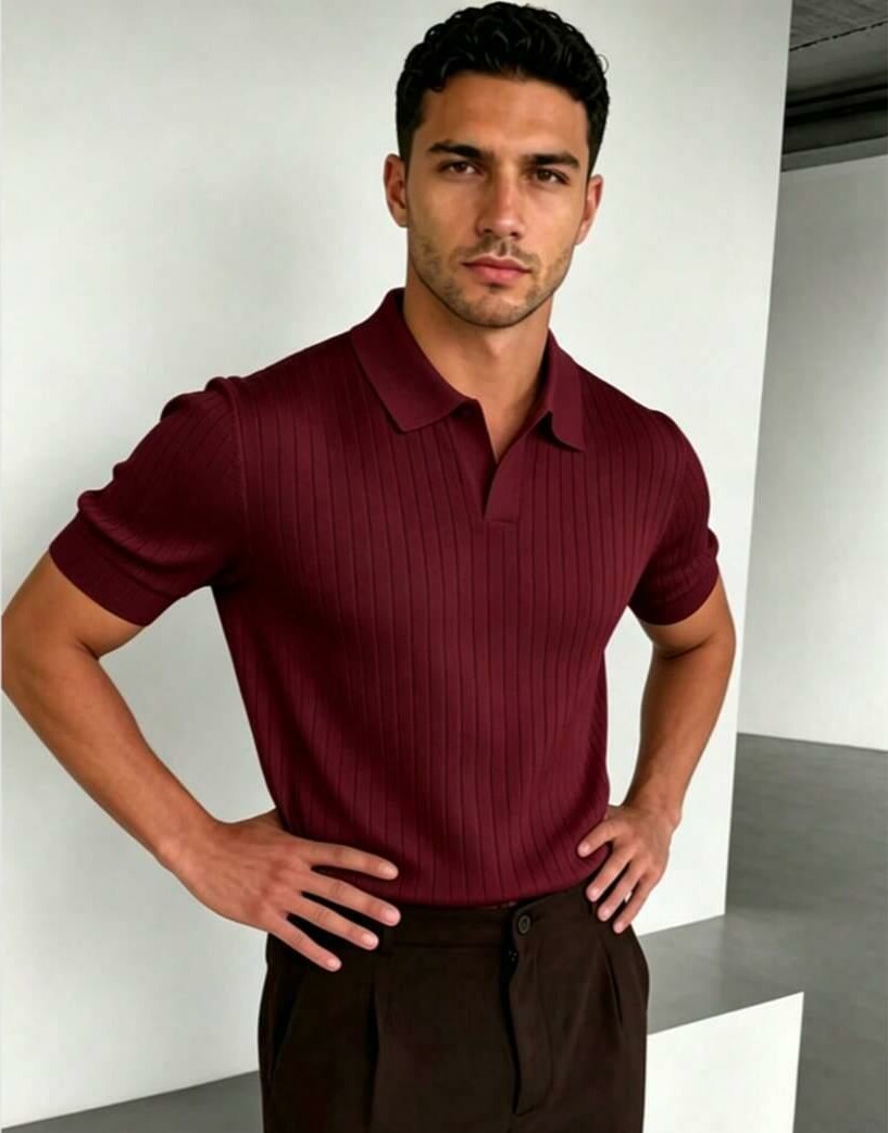 bordowa dzianinowa koszulka polo