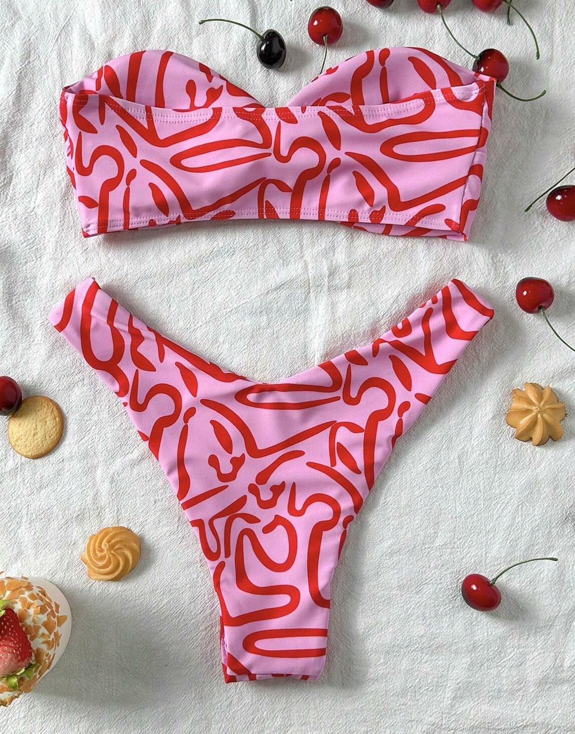 RÓŻOWY KOMPLET BIKNI WZÓR