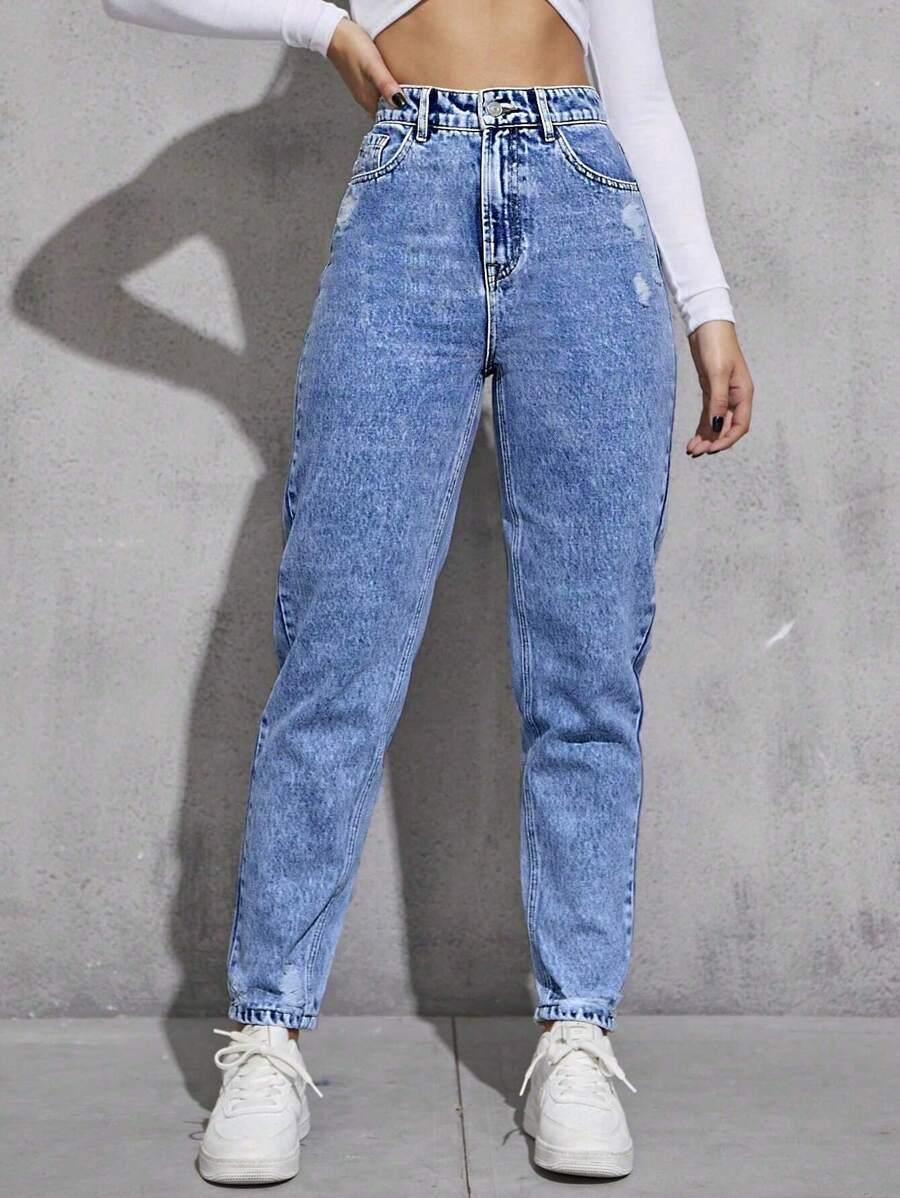 niebieski spodnie jeans wysoki stan