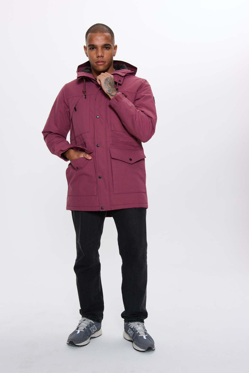 bordowa KURTKA PARKA z kapturem 2500018-13013