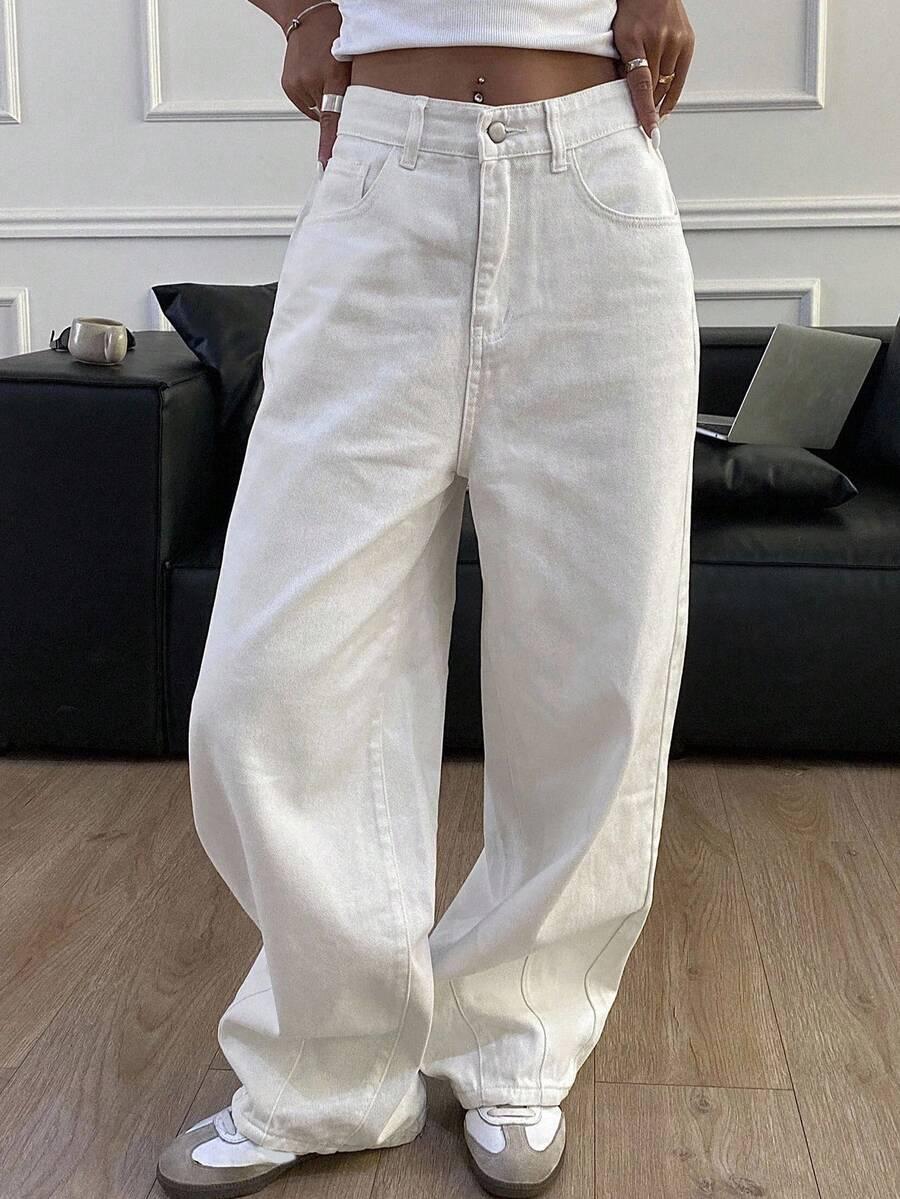 BIAŁE SZEROKIE SPODNIE JEANS