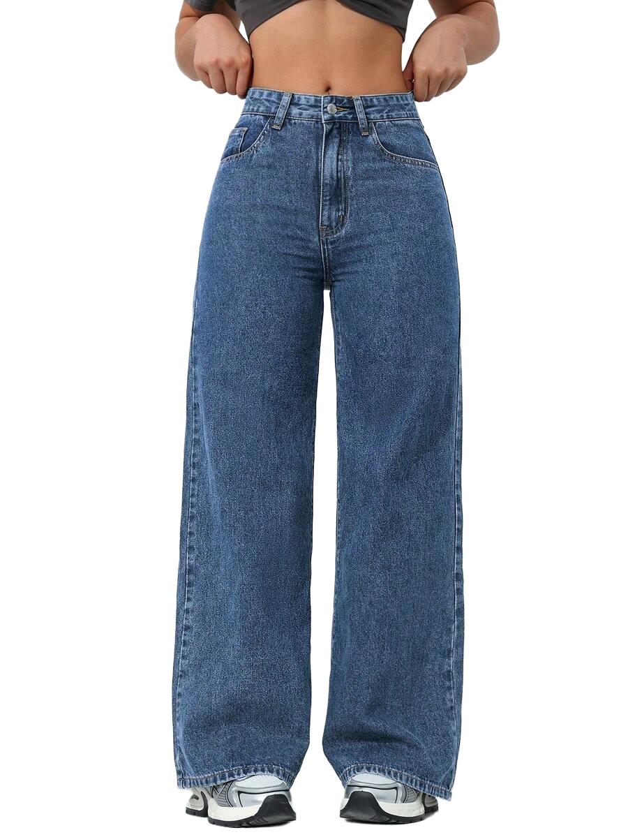 proste spodnie wysoki stan jeans