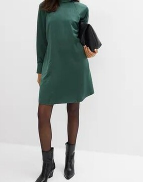 SUKIENKA KOKTAJLOWA PLUS SIZE WISKOZOWA PROSTA STÓJKA DŁUGI RĘKAW