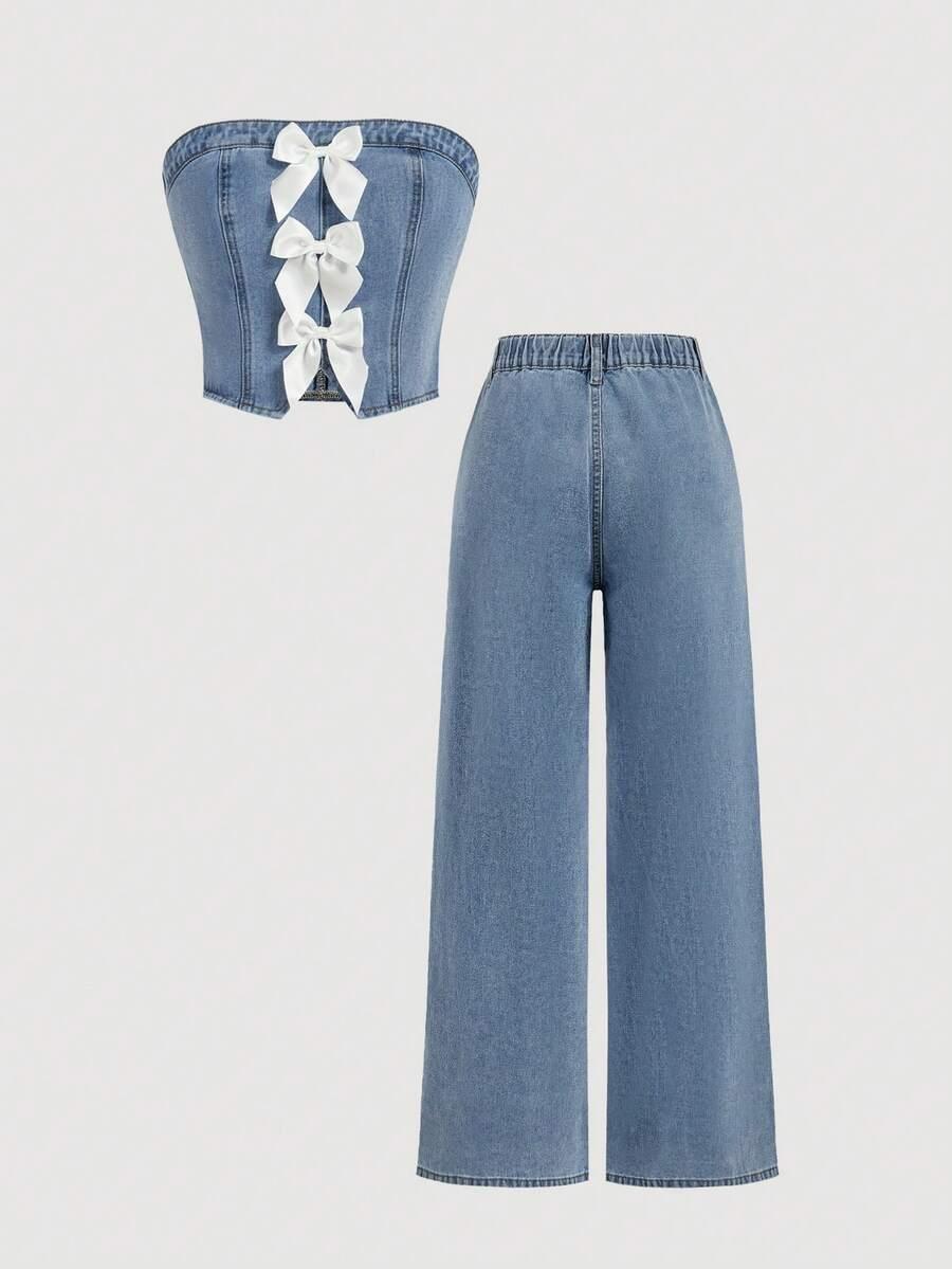 spodnie top komplet jeansowy