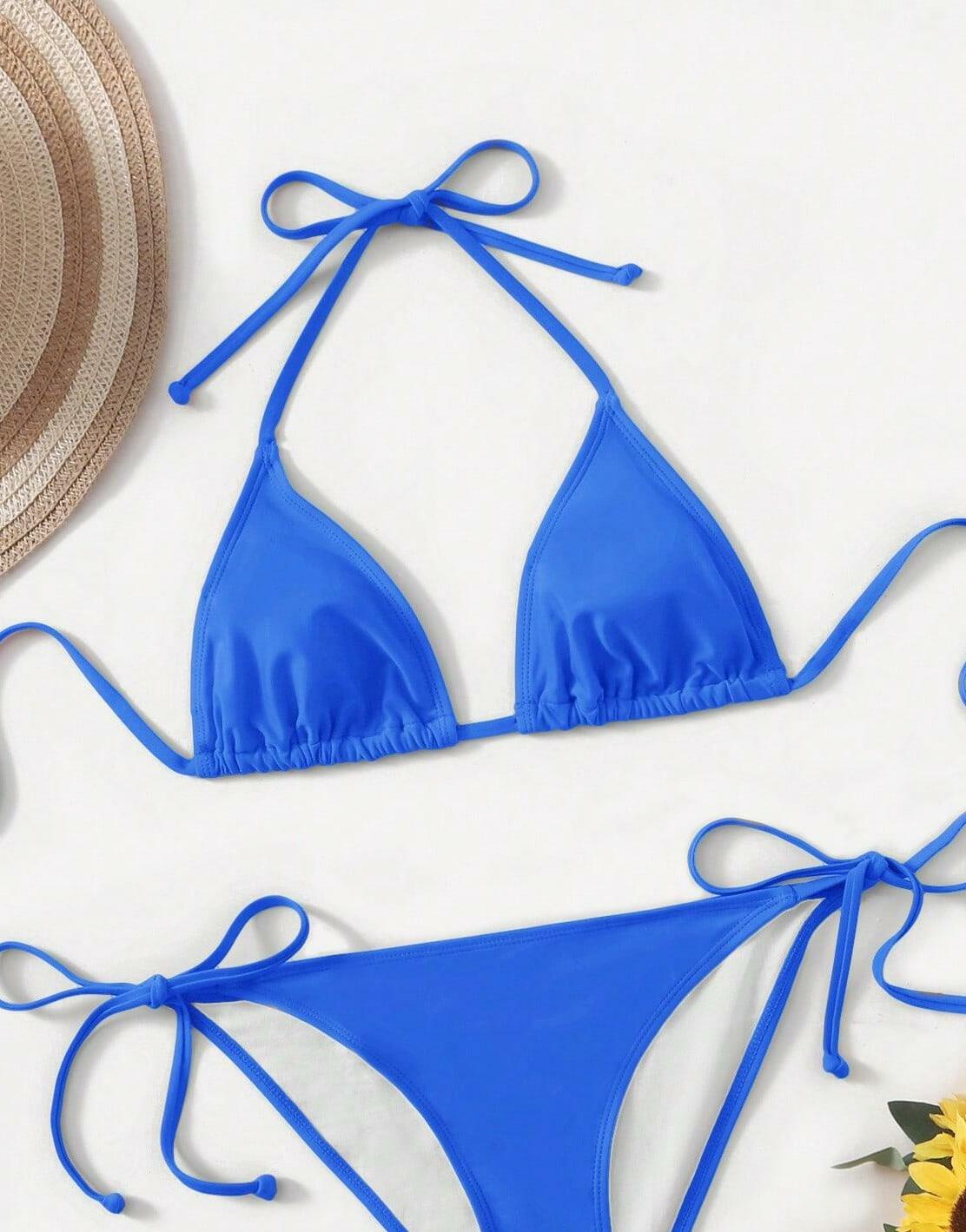 niebieska góra od bikini wiązanie