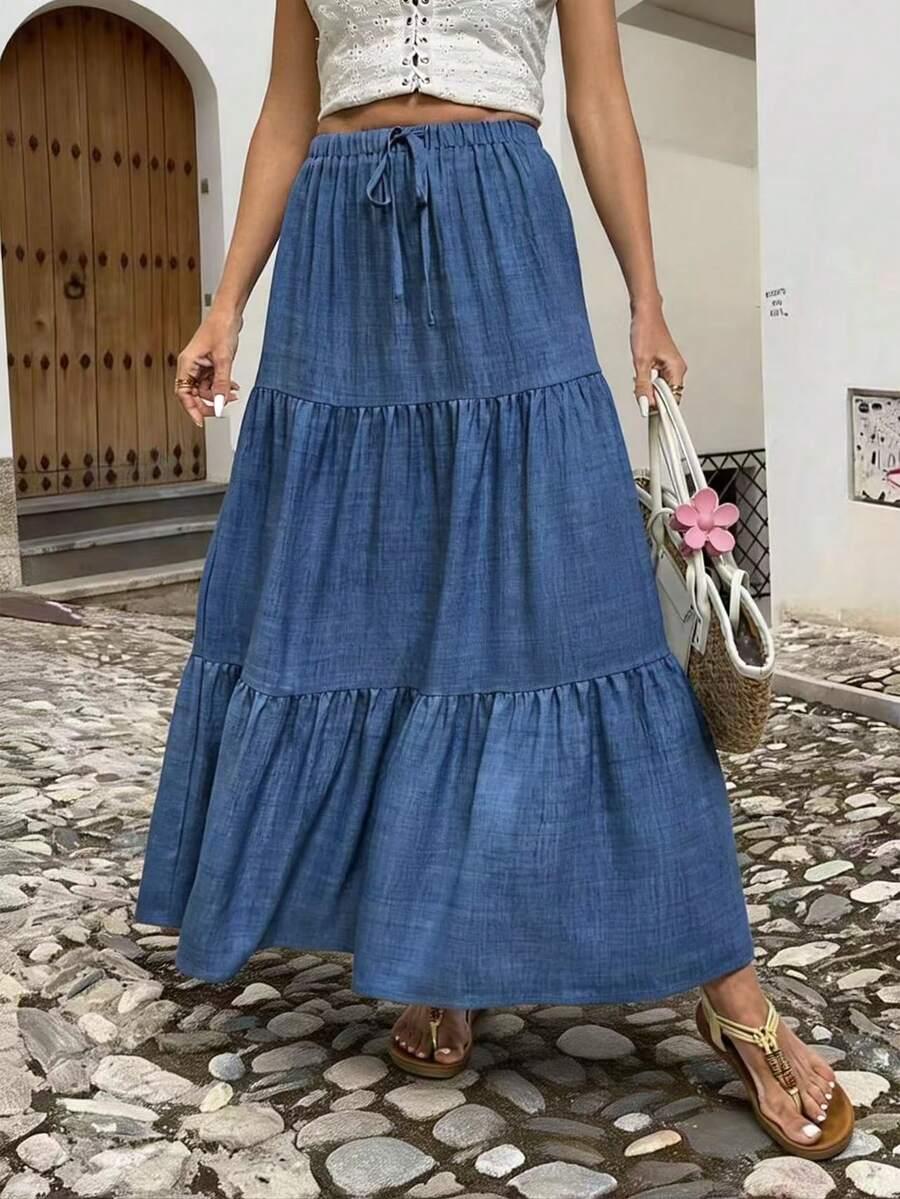 NIEBIESKA MAXI SPÓDNICA JEANS 