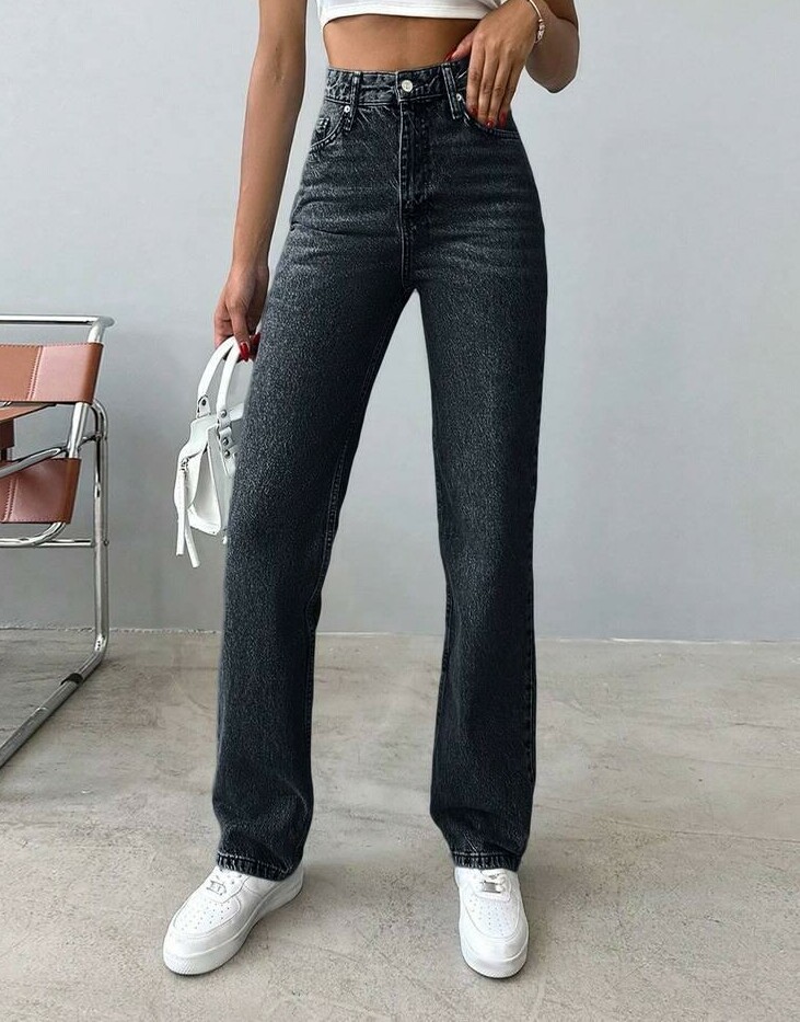 czarne spodnie jeans wysoki stan