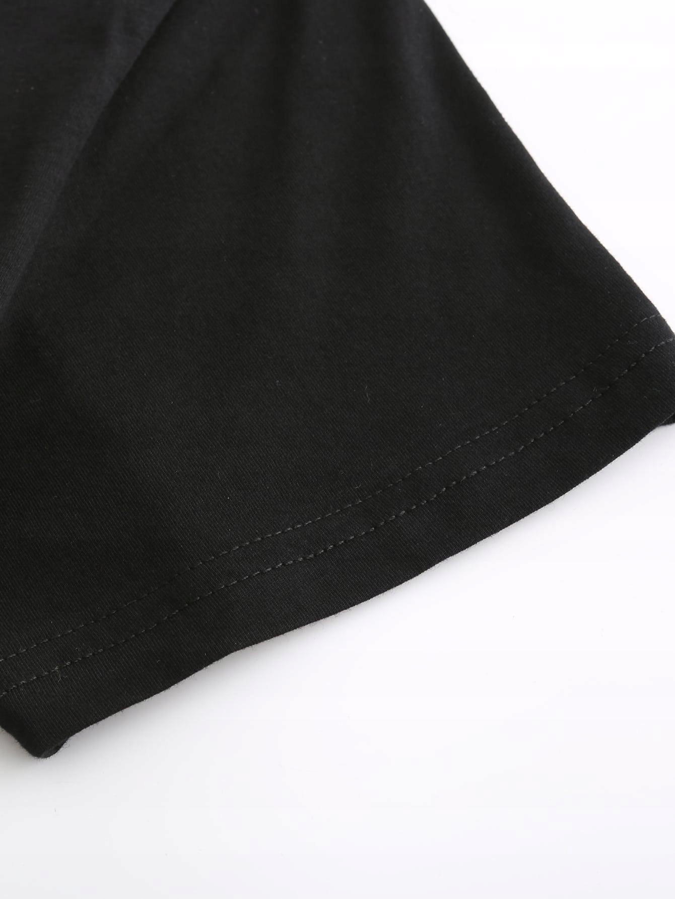 CZARNY T-SHIRT okrągły dekolt 