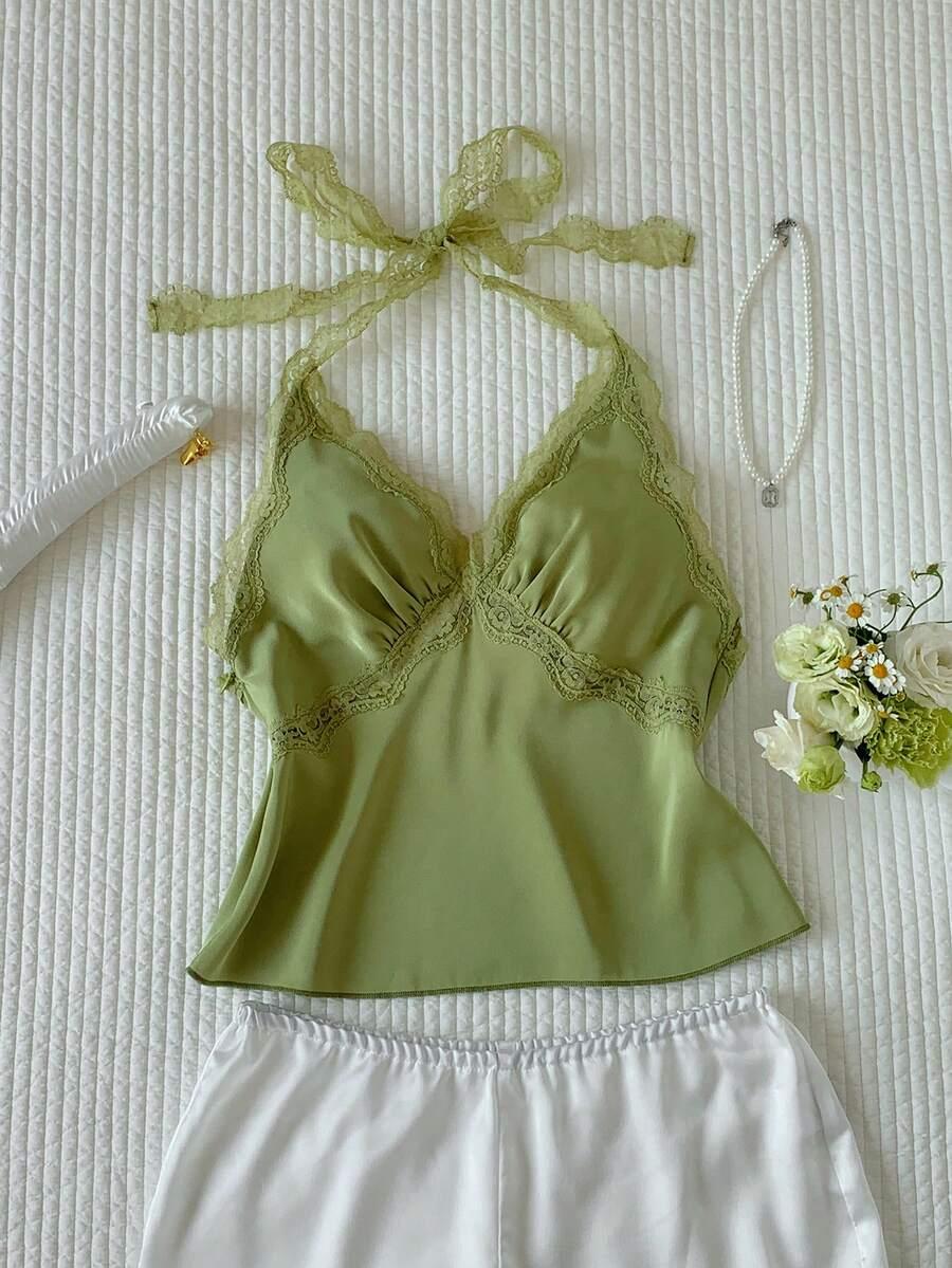 zielony top koronka 