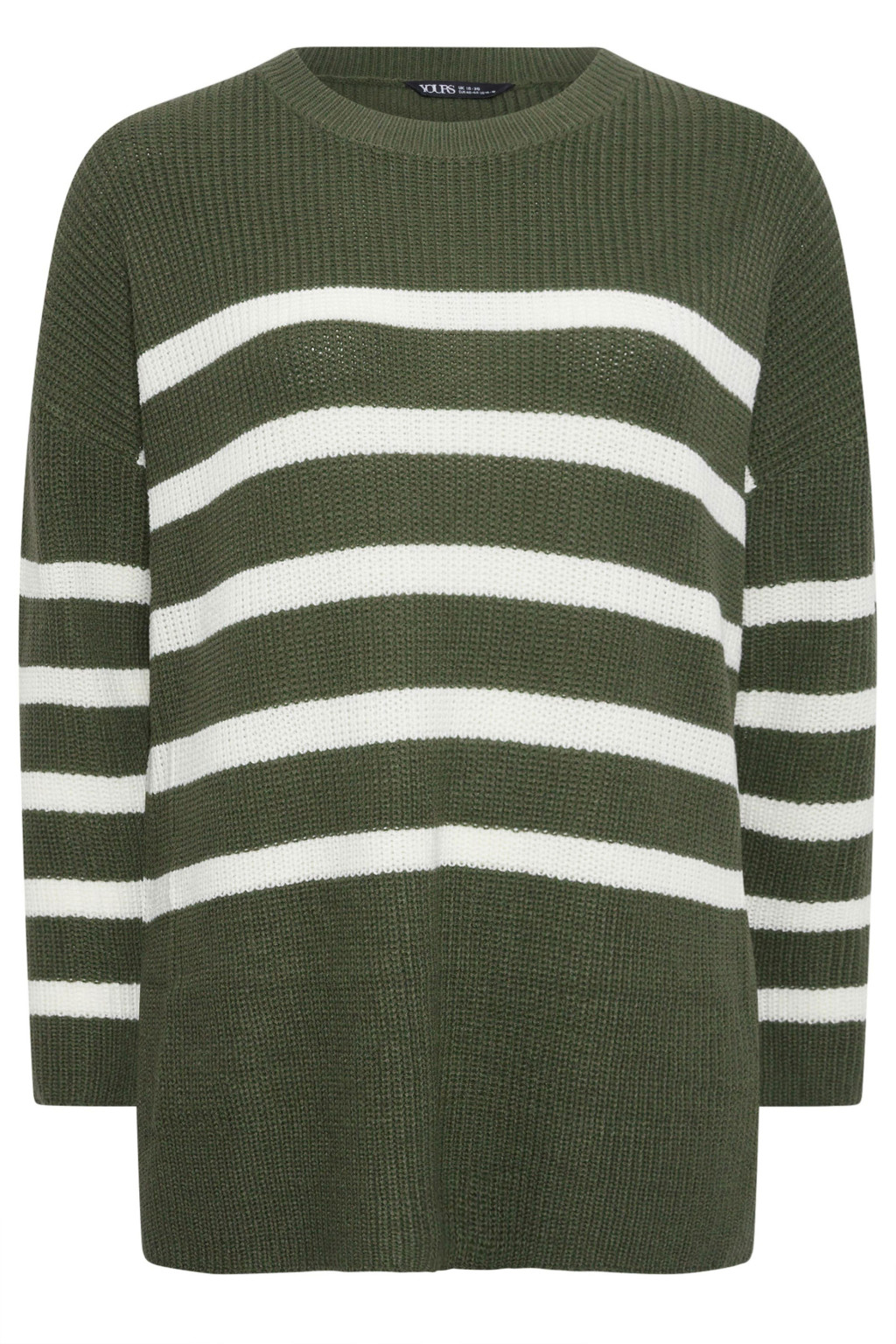 khaki długi sweter w paski okrągły dekolt